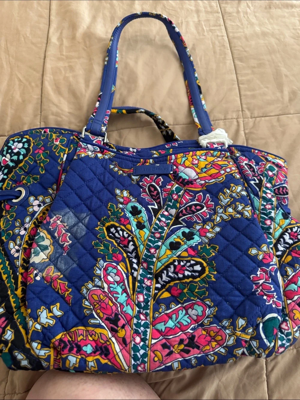 Vera Bradley Navy Quilted Paisley Tote with Multicolor Accents